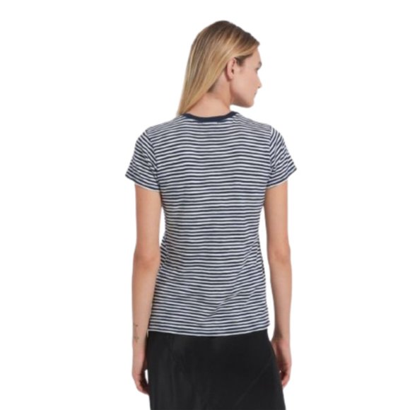 ATM Striped Jersey Top Shirt Womens Small Navy Blue White Short Sleeve Crew Neck - Picture 2 of 12